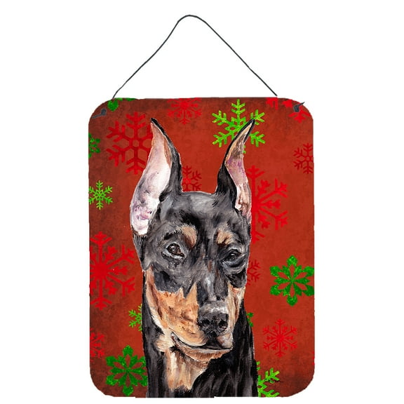 German Pinscher Red Snowflakes Holiday Wall or Door Hanging Prints