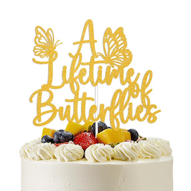 Cake Topper CHINGYIA Un amor para toda la vida con mariposas y brillo dorado