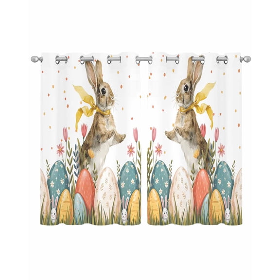Easter Bunny Eggs Sheer Curtains 39 Inch Length 2 Panels Set for Living Room/Bedroom, Spring Tulip Daisy Flowers Leaves Country Kitchen Curtains Grommet Curtains Window Treatments 27.5"x39"x2