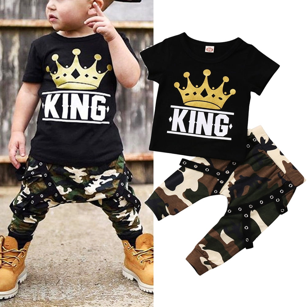 2PCS Newborn Toddler Baby Boys Shirt Tops+Camo Pants Leggings Set Clothes 0-4Y 