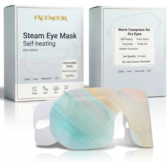FACEMOON Steam Eye Mask with Moist Heat for Dry Eyes Self-Heating Warm Compress for Sleep & Relaxation Travel Essential Unscented