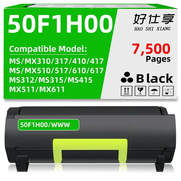 50F1H00 501H 60F1H00 601H Black Toner Cartridge Compatible with Lexmark MS310 MS312 MS315 MS410 MS415 MS510 MS610 MX310 MX410 MX510 MX511 MX610 MX611 MS610de MX610de Printer (50F0H00-7500Pages)