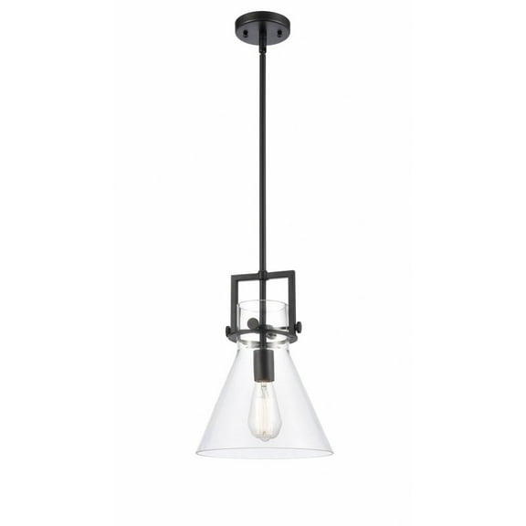411-1S-BK-10CL-LED-Innovations Lighting-Newton Cone - 3.5W 1 LED Stem Hung Mini Pendant In Industrial Style-13.63 Inches Tall and 10 Inches Wide Matte