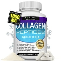 Toplux Multi Collagen Peptides Pills 1800mg Collagen Complex Type I, II, III, V, X for Better Skin & Hair, Strong Joint, Hydrolyzed Protein 90 Capsules