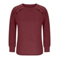 thumbnail image 6 of Trendy Tops for Women with Buttons Ribbed Knit Sweater Hollow-Out Lace Raglan Long Sleeve Crewneck Plain Pullover (M, Wine), 6 of 6