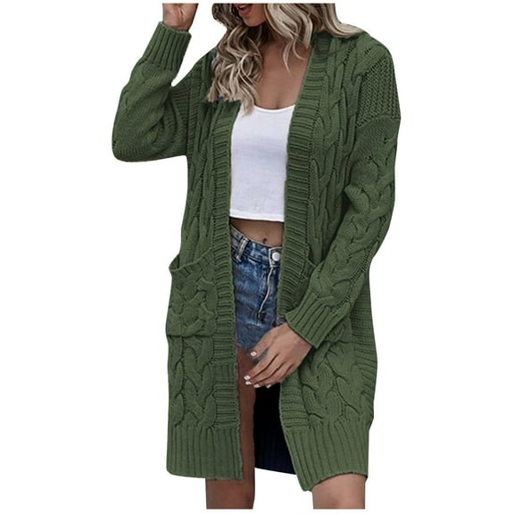 Odeerbi Winter Knit Long Cardigan Sweaters For Women Plus Size Loose Sweater 2025 Fashion Checkered Color Matching Sweater Coat Olive Green