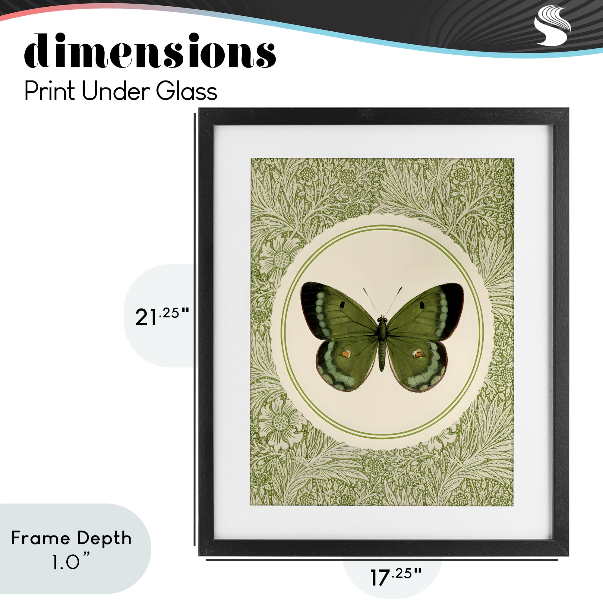 Stupell Industries Green Butterfly Botanical Medallion Black Framed Print Under Glass, design by LSR Design Studio