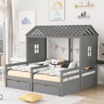 thumbnail image 2 of Wooden Bed Frame with Roof and Window, Bedroom Furniture with Roof and Fence, Double Twin Size House Platform Beds with Two Drawers, 2 of 7
