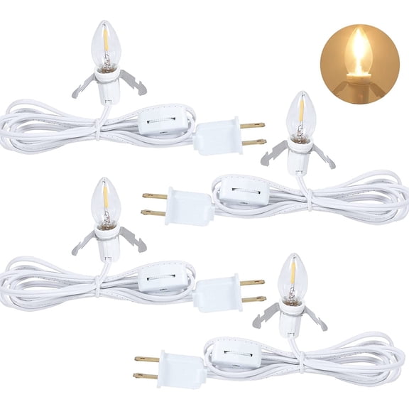 CCNZZITSHT Set of 4 Accessory Light Cord with Single LED Bulb, 5FT Blow Mold Replacement Light Kit, C7 Clip Light with One Bulb On/Off Switch & 2-Prong Plug for Christmas Village House