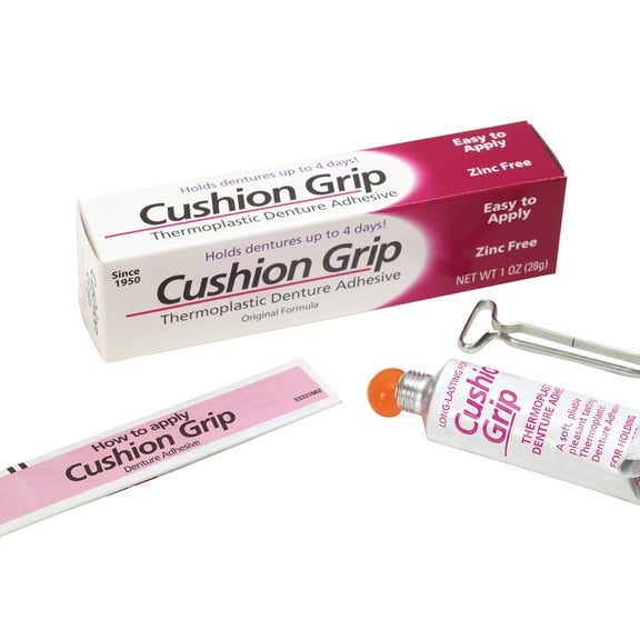 Cushion Grip Thermoplastic Denture Adhesive, Long Lasting - 3 Tubes, 1-oz. each
