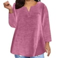 thumbnail image 1 of Yuyuzo Plus Size Tops for Women Long Sleeve Notch V Neck Solid Color Shirts Comfy Plain Basic Tees, 1 of 4