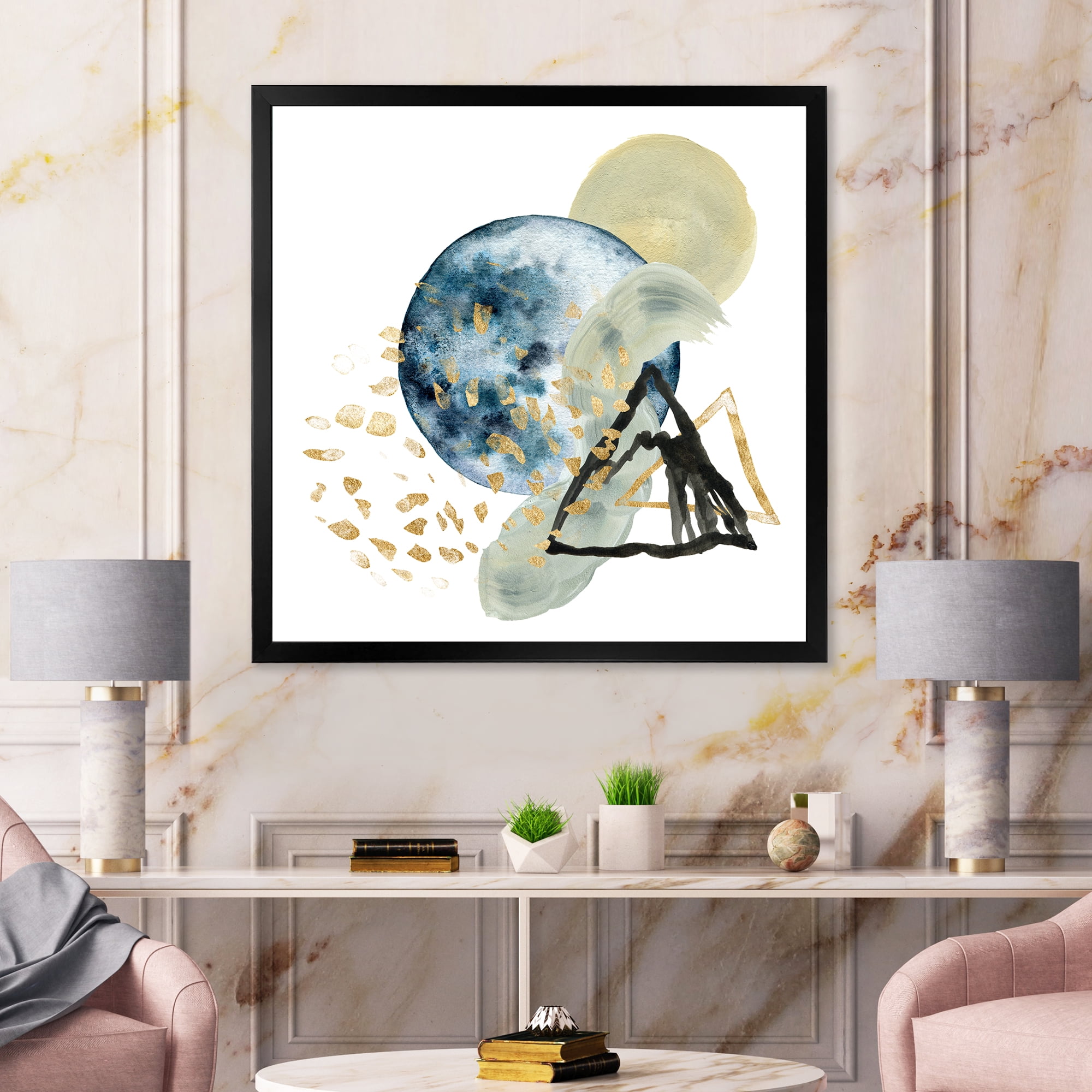 Designart 'Minimalistic Landscape of Moon With Mountains II' Modern Framed Art Print