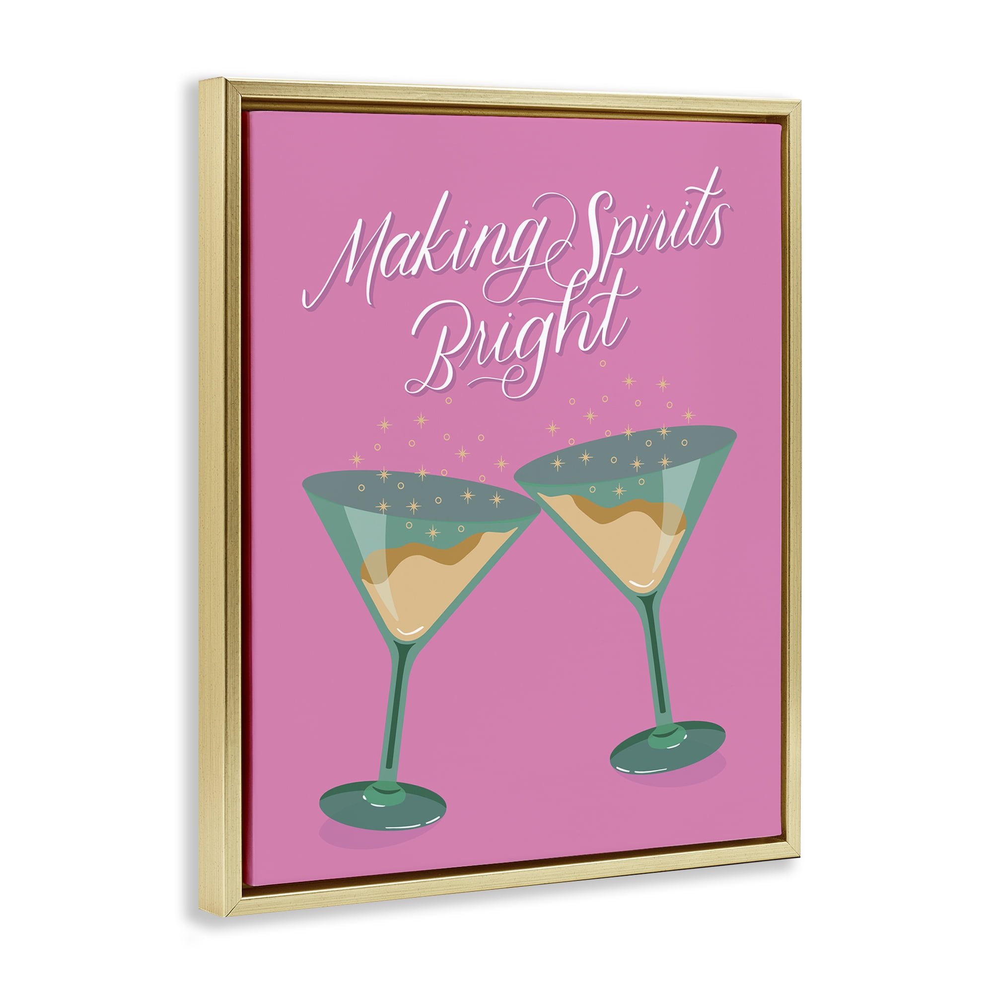 Stupell Industries Making Spirits Bright Cocktails Food & Beverage Painting Gold Floater Framed Canvas Art Print Wall Art, 25 x 31