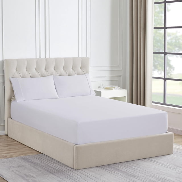 Sábana bajera ajustable de franela, colección Sweet Home, color blanco completo