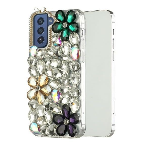 For Samsung Galaxy S21 Luxury Bling Clear Crystal 3D Full Diamonds Luxury Sparkle Rhinestone Hybrid Protective Cover ,Xpm Phone Case [ Green/ Gold/ Purple ]