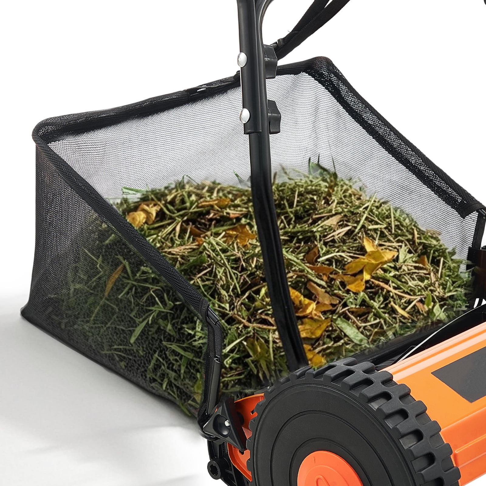 Reel Mower, 14Inch Push Lawn Mower with 5-Blades, Walk-Behind Reel Lawn Mower with 8gal Grass Catcher, Manual Lawn Mower with Bag, 0.6’’-1.8’’ Height Adjustable, Orange