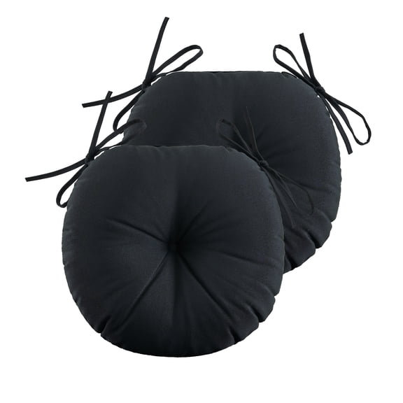ZEOLABS Outdoor Bistro Chair Cushions Set of 2,Waterproof Tufted Outdoor Round Chair Cushions with Ties for Patio Furniture,15x15 inch, Black