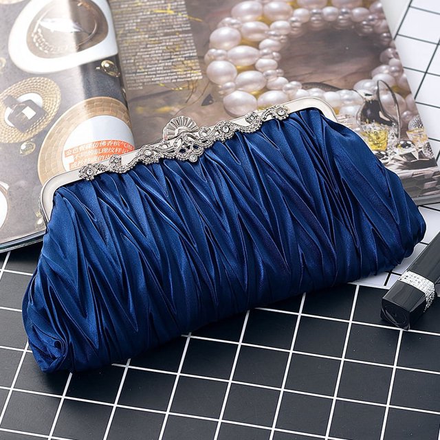 Carteras de embrague plisadas de satén para mujer Carteras de noche para bodas y fiestas Azul marino Sailing Electrónica