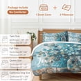 thumbnail image 6 of 3 Piece Blue Teal Spring Floral Duvet Cover Set Full Size,Microfiber Comforter/Quilt Cover with Corner Ties and 2 Pillowcases,Modern Botanical Oil Painting Art All Season Bedding with Zipper Closure, 6 of 8