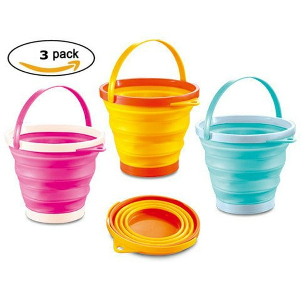 ToyZe∩┐╜ Foldable 10" Pail Buckets Silicone Collapsible Buckets Multi