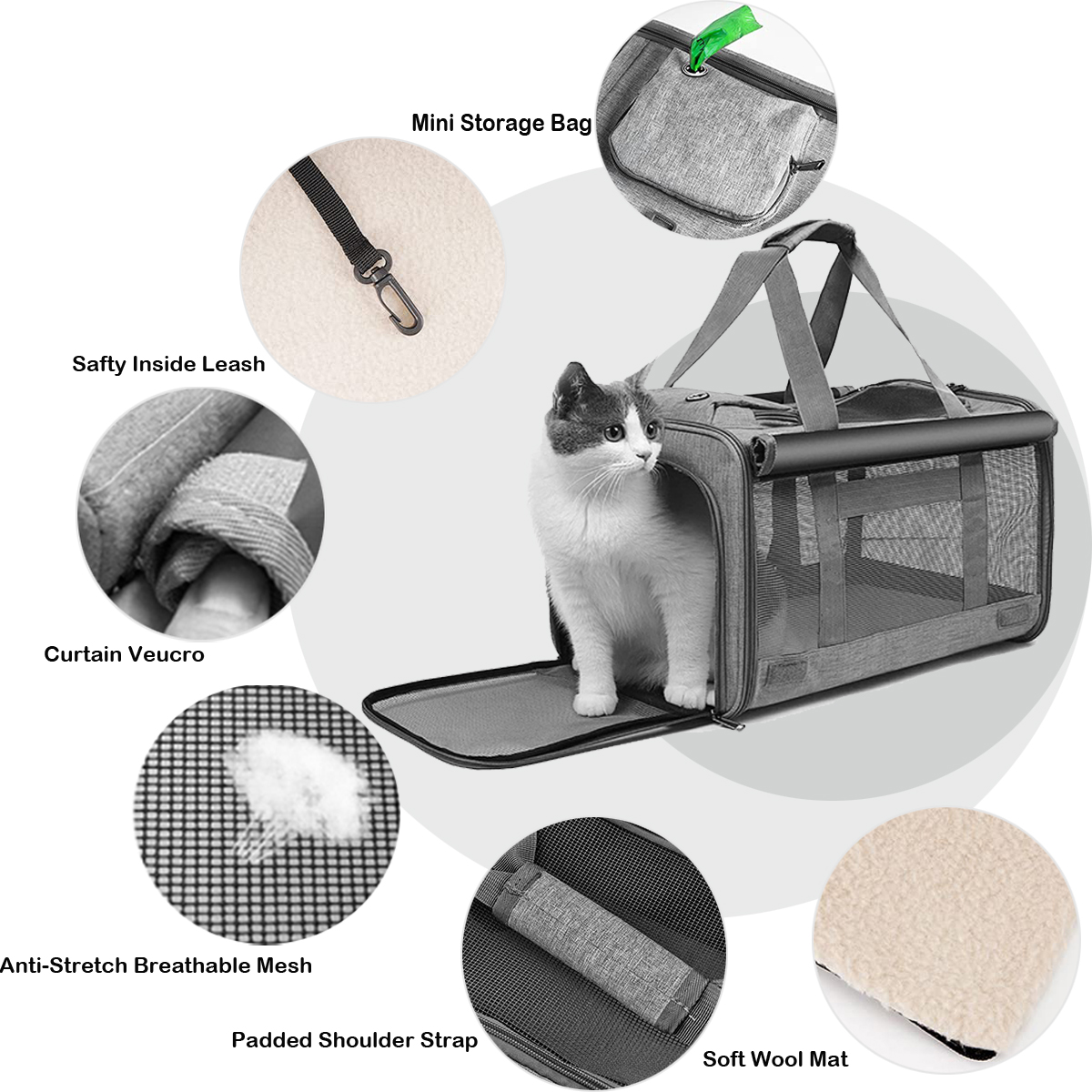 Cshidworld Cat Carrier, Large Soft-Sided, 25 lb, Gray photo 3