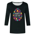 thumbnail image 4 of Jewelreauty Easter 3/4 Sleeve Round Neck Shirts Women Casual Cute Eggs Print Tee Plus Size Pullover Tops (L, A Black), 4 of 4
