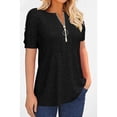 thumbnail image 4 of Women's Short Sleeve Summer Casual V-Neck Pleated T-Shirt with Zipper Design Solid Color Top, 4 of 5