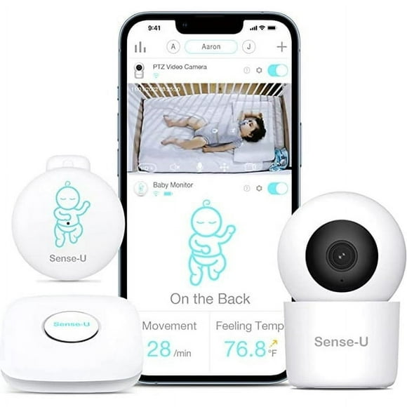 Sense-U Smart Babyphone 3 + Caméra, Audio, Vidéo Babyphone avec Mouvement de Respiration, Renversement, Capteurs de Température de Sensation Vision Nocturne, Conversation Bidirectionnelle, Détection de Mouvement, Longue Portée et Application Gratuite