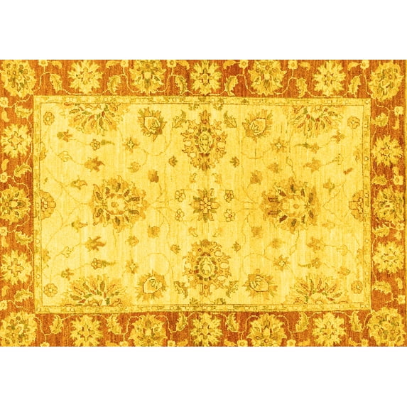 Ahgly Company Machine Washable Indoor Rectangle Oriental Yellow Traditional Area Rugs, 2' x 3'