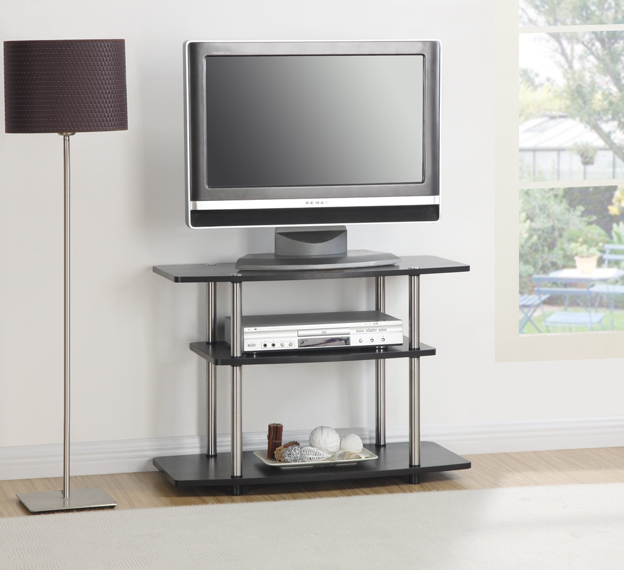 Furinno Beginning TV Stand - French Oak Grey, 35" Wide, Holds TVs Up To 37", 2-Tier Media Console