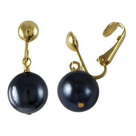Gray Gemstone Earrings - Dlux Jewels Grey Glass 12 mm Pearl on Gold Tone Brass Clip Earrings, 1.06 in.