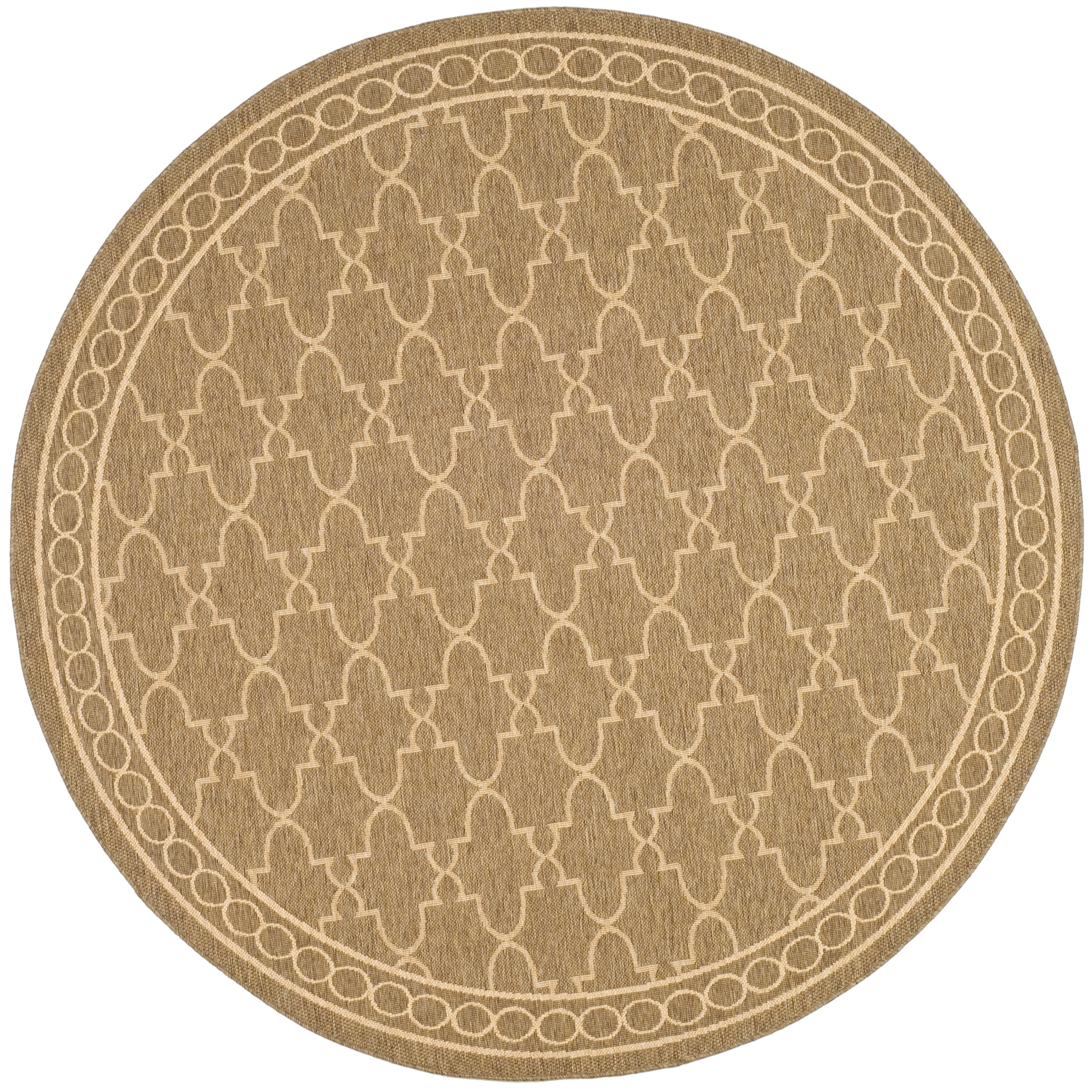 SAFAVIEH Courtyard Jasper Geometric Indoor/Outdoor Area Rug, Dark Beige/Beige, 6'7" x 6'7" Round