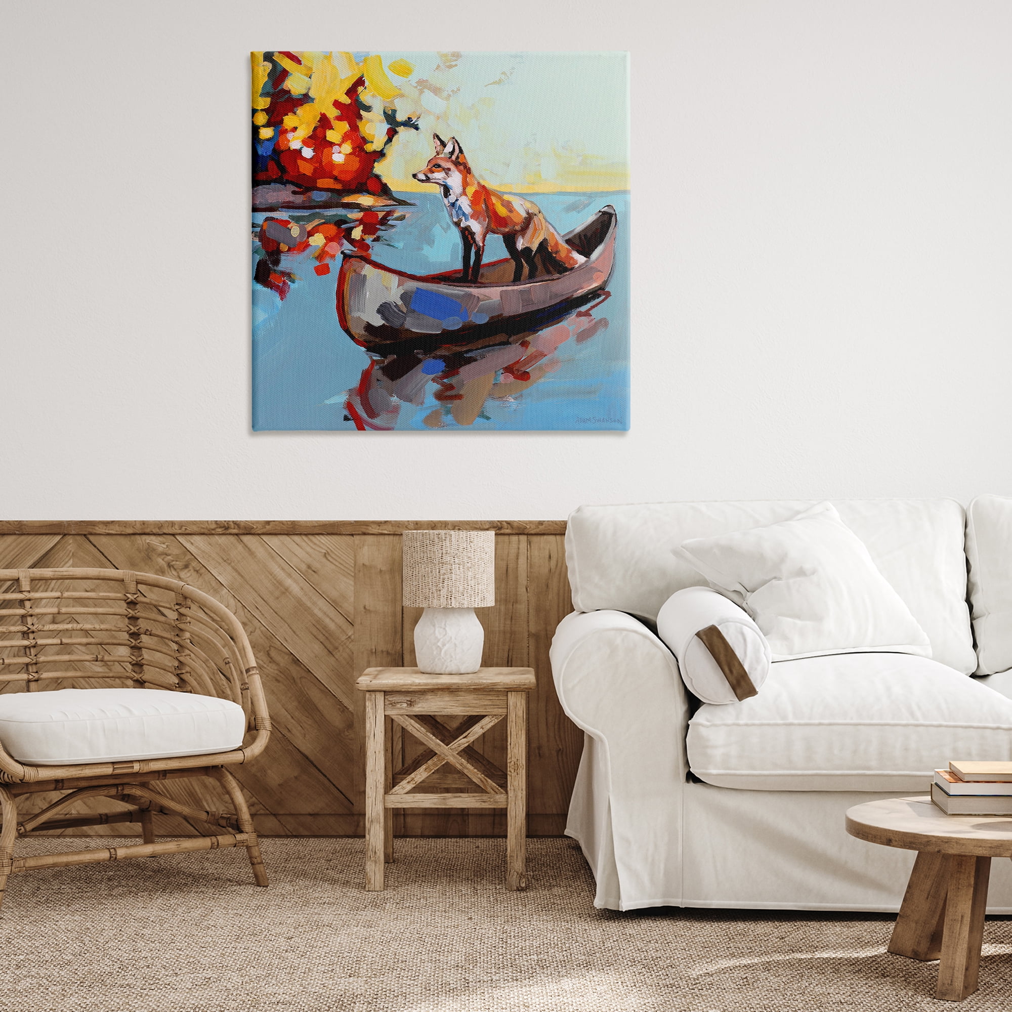 Fox's Voyage on Canoe Canvas Wall Art, design by Adam Swanson