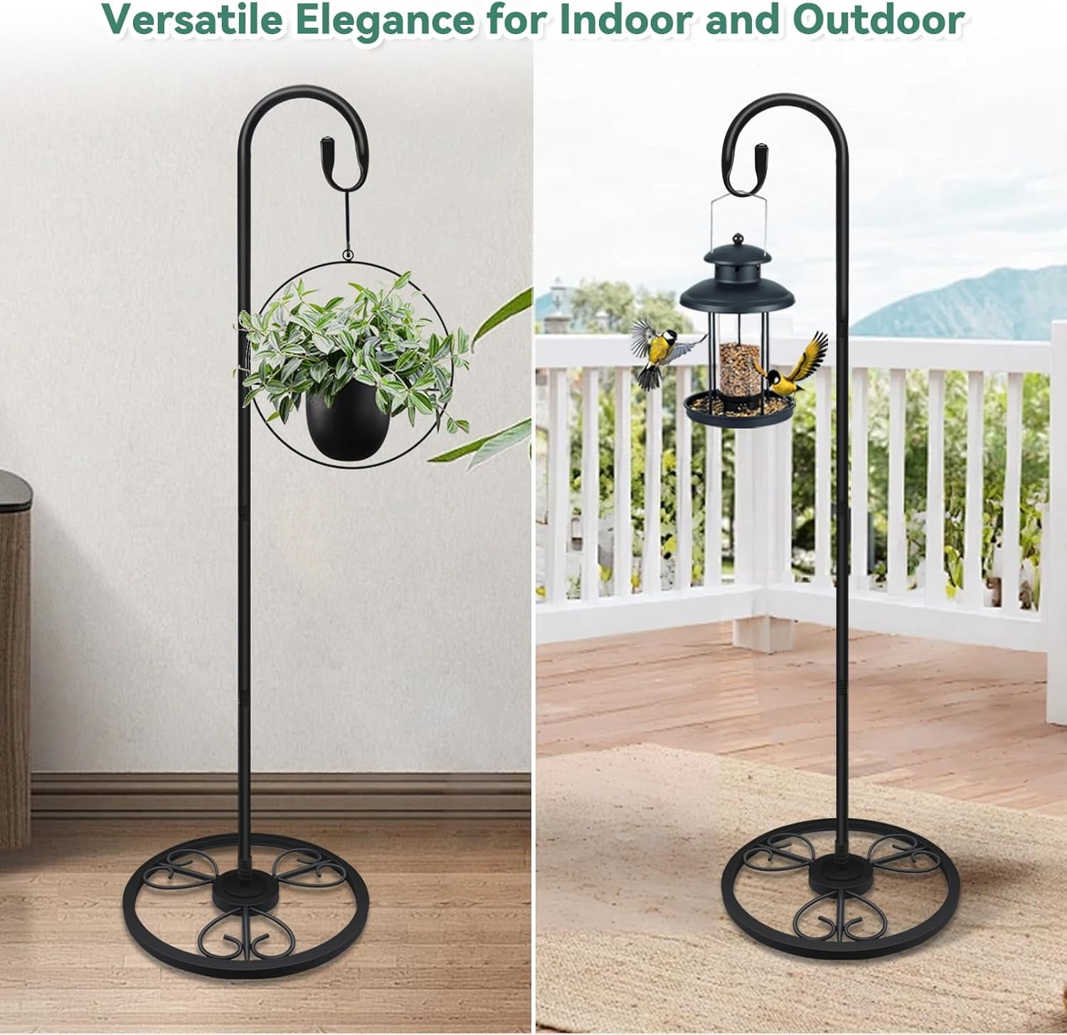63" Adjustable Shepherds Hooks Stand for Wind Chimes, Hummingbird Feeders, Lanterns, Hanging Plant Stand Indoor Outdoor Patio Garden