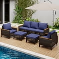 thumbnail image 3 of Wallowsun Patio Furniture Set,7 Pieces Outdoor Sectional Sofa Set,All-Weather Wicker Rattan High Back Patio Conversation Set with Ottomans and 4" Thick Cushions for Pool Patio Backyard，Blue, 3 of 7