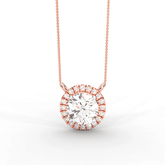 2Ct Round Cut Natural Moissanite Halo Signature Women's Necklace For Wedding in 14K Rose Gold Plated