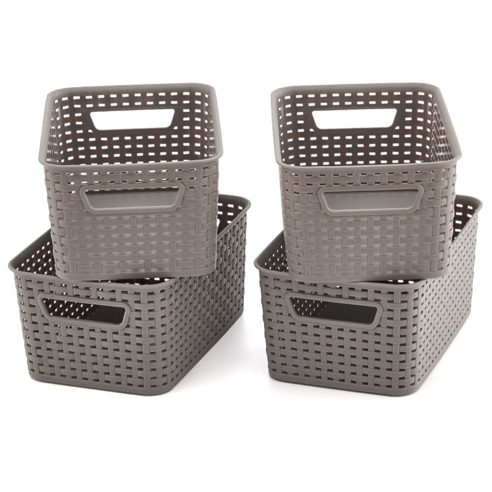 EZOWare Small Gray Plastic Knit Baskets Shelf Household Storage