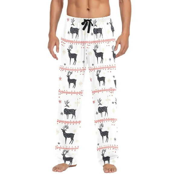 Men's Pajama Pants Boho Christmas Reindeer Cotton Long Sleepwear Lounge Pants L