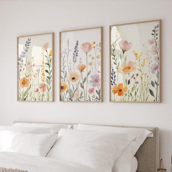 Luvia Pastel Wildflowers Prints Set Of 3, Colorful Wildflowers 3 Piece, Modern Flowers Posters Art, Modern Wall Decor Set 3 Prints 8x12 UNFRAMED