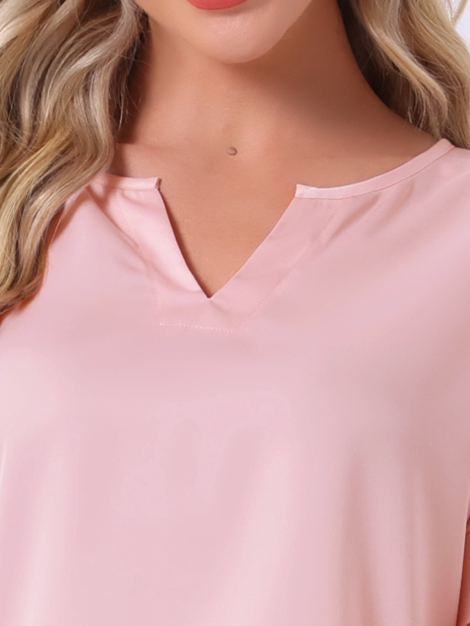 DARING DIVA Satin Pajamas Silky Short Sleeve V Neck Shirt Long Pant Set M Pink