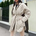 thumbnail image 4 of jtjvou Lapel Padded Coat Casual Fashion Long Sleeve Pocket Medium Long Elegant Design for Daily Wear Party Weddings Spring Fall Outerwear Beige M, 4 of 9