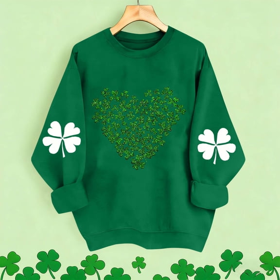 Vekome St Patricks Day Womens Long Sleeve Tops Plus Size Green Shirts Loose Crewneck Holiday Irish Themed Tee Shirts Holiday Pullover Tops