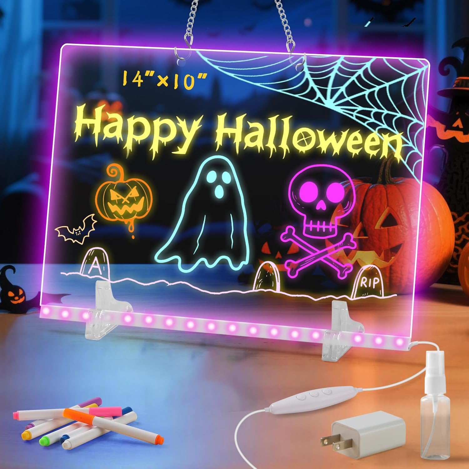 Acrylic LED Message Board, 13.8x10 Inch Light Up Drawing Board with 7 Colors & 4 Modes, Rewritable Dry Erase Board for Home Office School Use