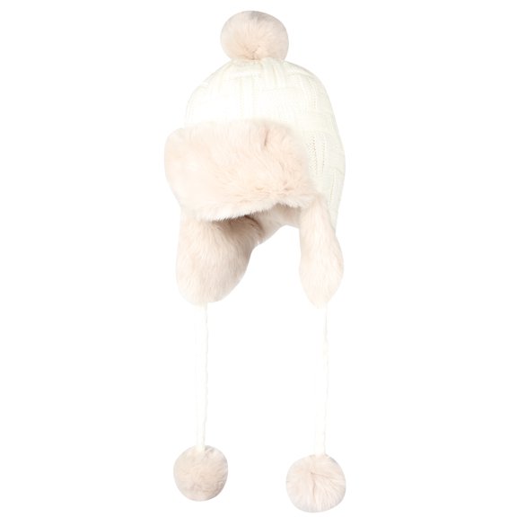 WITHMOONS Fleece Lining Thick Cable Knit Beanie Hat Earflaps Cap FZ70022 (Ivory)