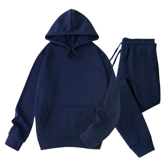 Moxiu Survêtements d'Entraînement en Molleton pour Hommes 2 Pcs - Chandail à Capuchon à Manches Longues et Pantalon de Survêtement Bleu Marine, TG