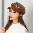 thumbnail image 4 of Penkiiy Women Newsboy Hats Leather Visor Beret Cabbie Hat Vintage Women Fiddler Cap Faux Leather Baker Boy Hat Coffee, 4 of 5