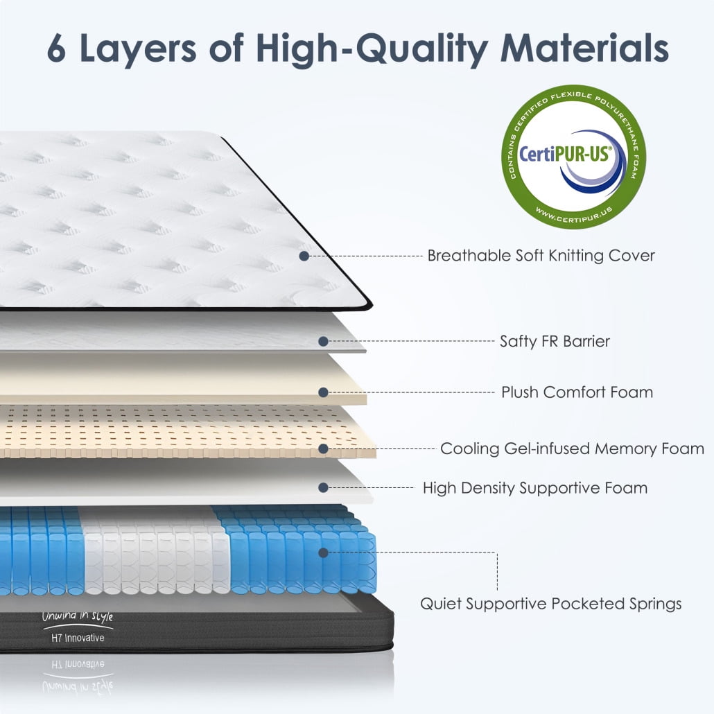 King Size 10-Inch Hybrid Mattress with Individually Pocketed Coils and Cooling Gel Memory Foam, Medium Firm Support for Back/Side Sleepers, 600 LB Weight Capacity