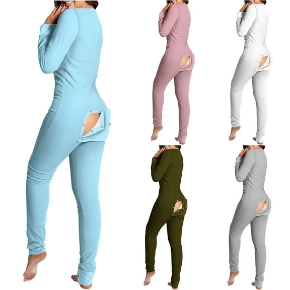 safuny Women's Adults Slim Jumpsuit Button Functional Buttoned Flap Girls Teen Holiday Long Sleeve V Neck Trendy Trousers Casual Comfy Solid Clearance Army Green S