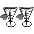 thumbnail image 1 of KAIYANG 2 piezas de soporte para papas fritas, cono de metal, soporte para papas fritas con cucharones para salsa, soporte para bocadillos, color plateado 2, 1 of 5