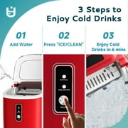 EUHOMY Countertop Ice Maker 26 lbs/Day Portable Self-Cleaning, 9 Bullet Ice in 6 Min, Red